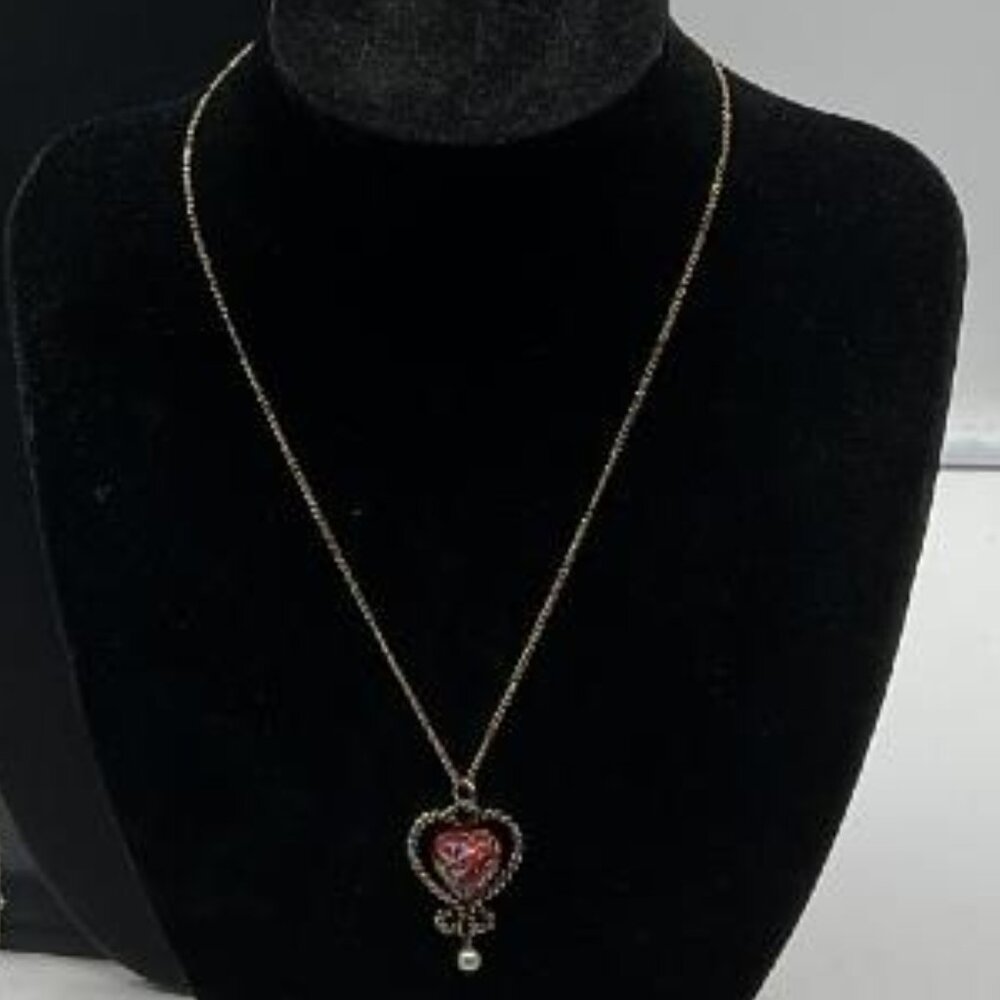 Sarah Coventry Millefiori Enamel Heart Pendant & Avon 18" Necklace Gold Tone